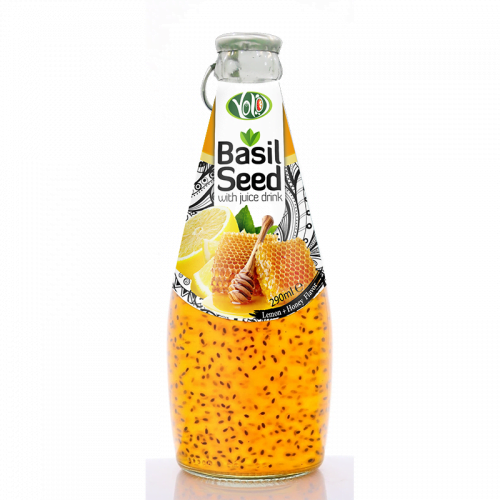 290ml glass bottle basil seed drink with lemon honey